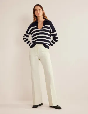 Bi-Stretch Flared Trousers-Ivory