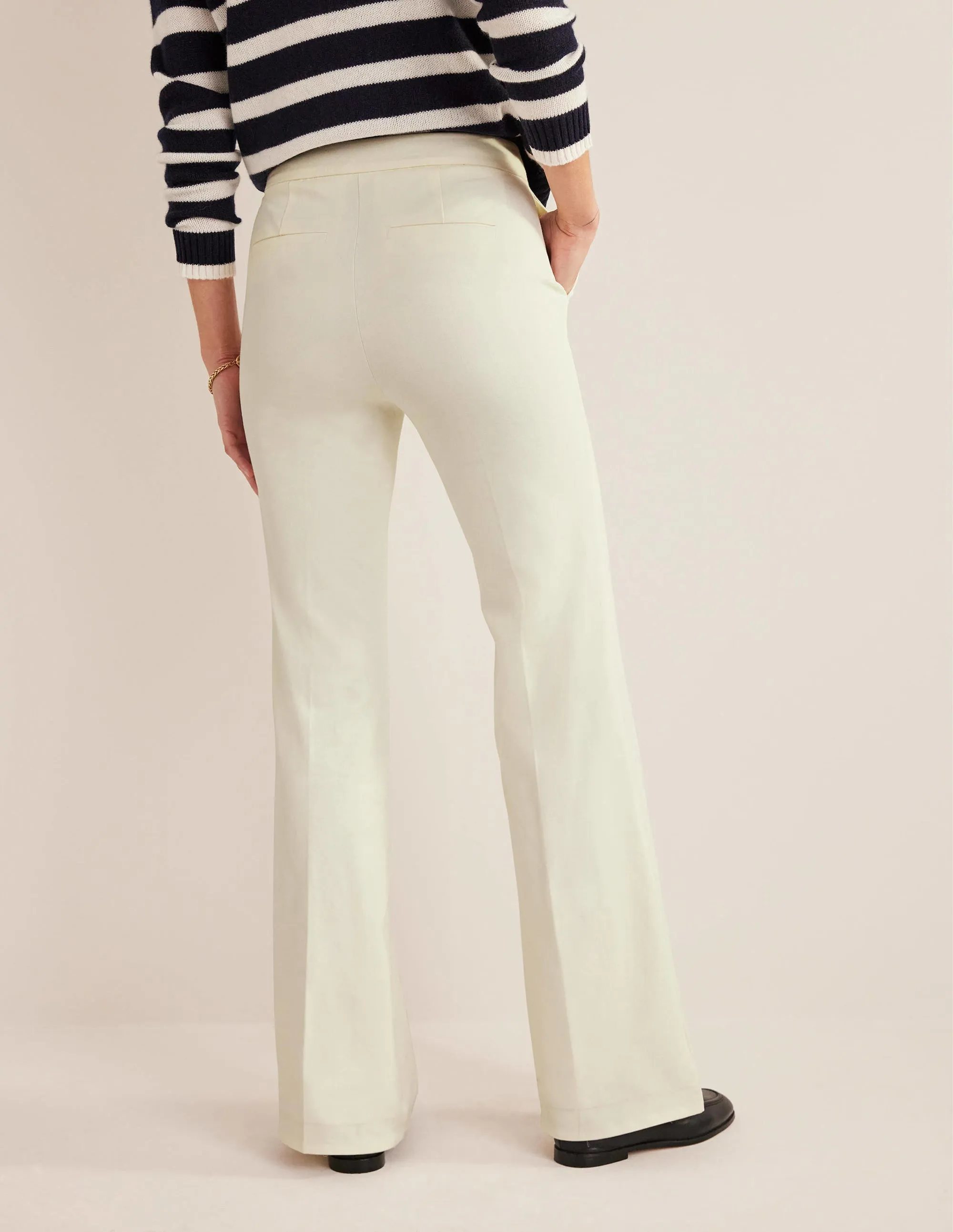 Bi-Stretch Flared Trousers-Ivory