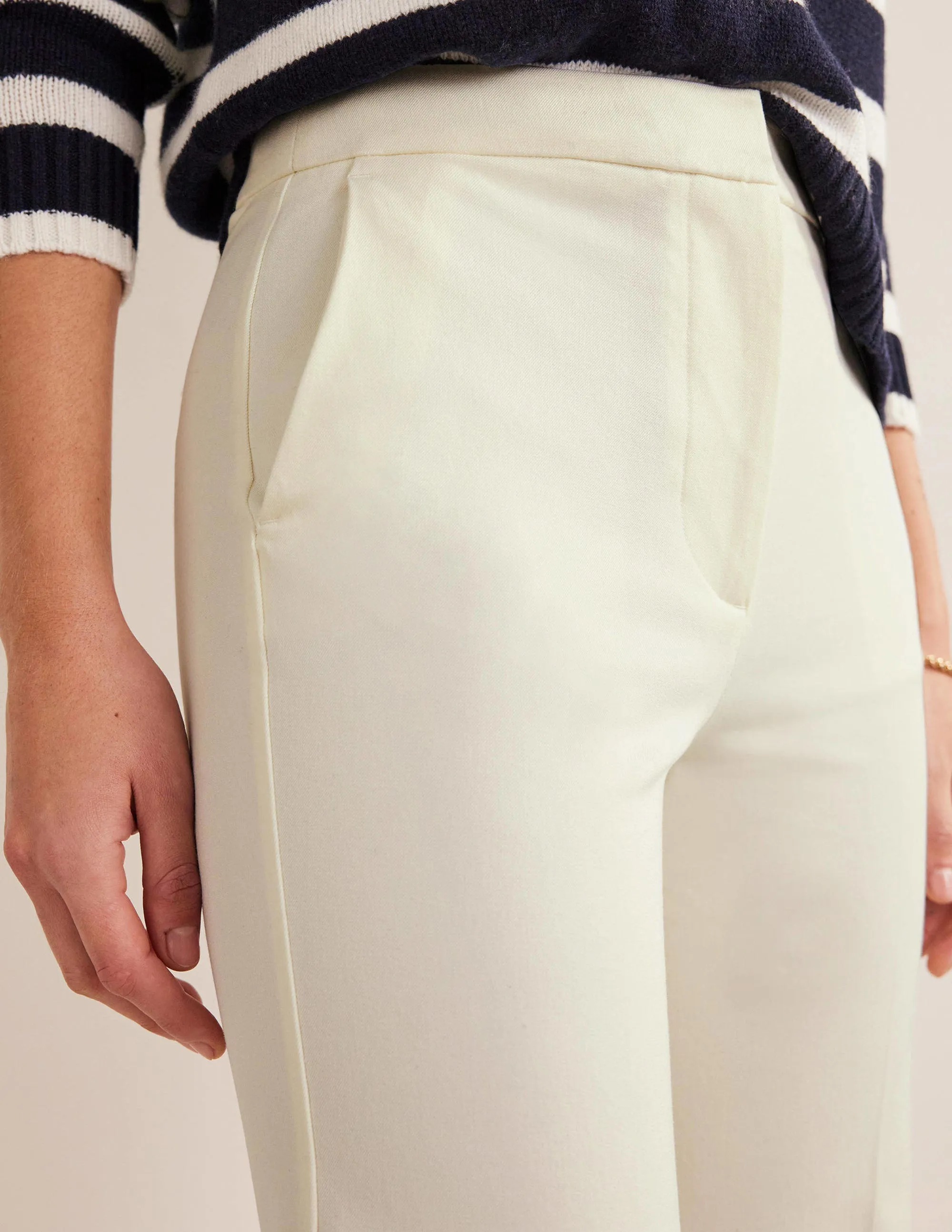 Bi-Stretch Flared Trousers-Ivory