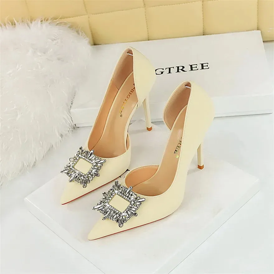 BIGTREE Blue Black Fashion Crystal Square Buckle Women Pumps