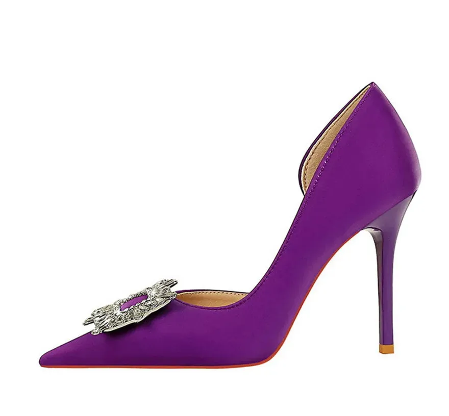 BIGTREE Blue Black Fashion Crystal Square Buckle Women Pumps