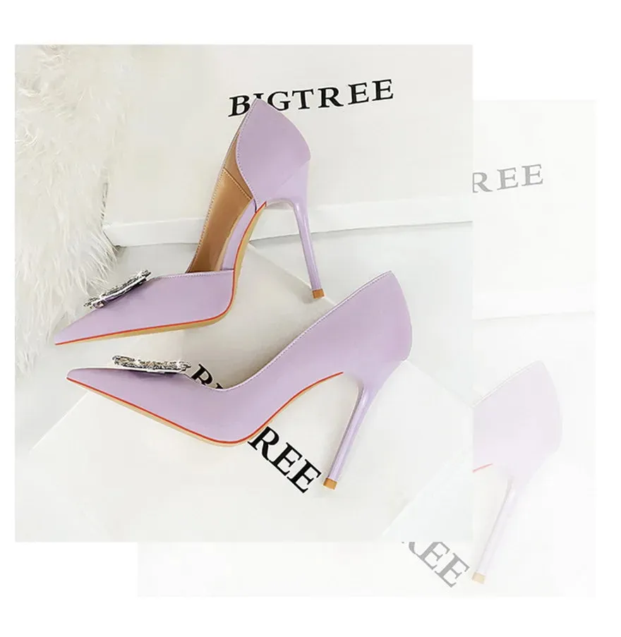 BIGTREE Blue Black Fashion Crystal Square Buckle Women Pumps