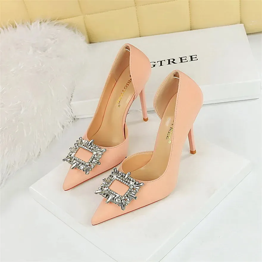 BIGTREE Blue Black Fashion Crystal Square Buckle Women Pumps
