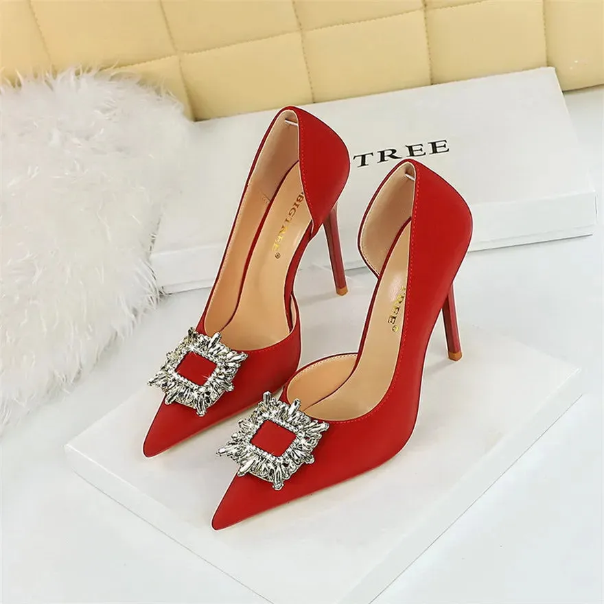 BIGTREE Blue Black Fashion Crystal Square Buckle Women Pumps