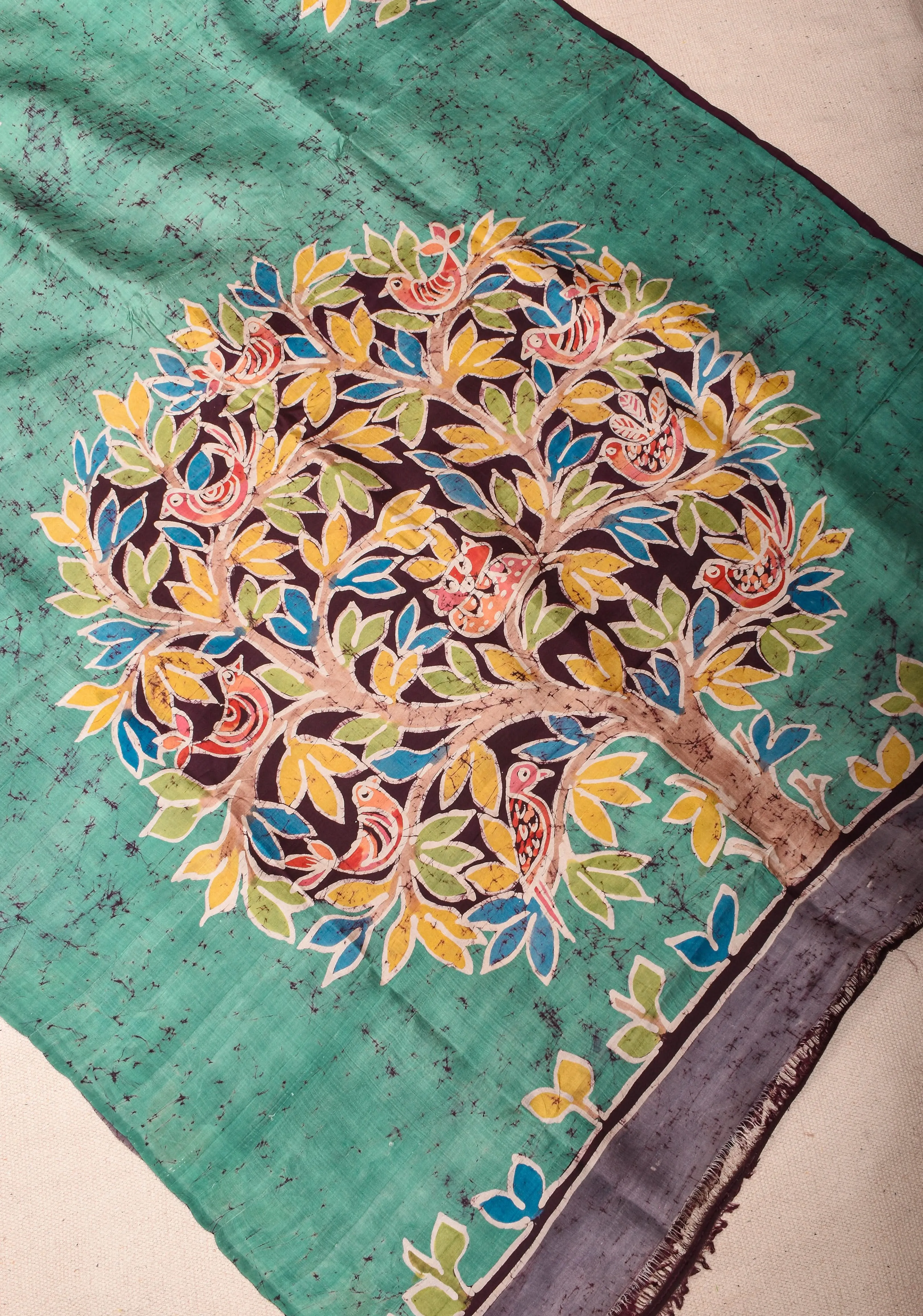 Bishnupuri  Floral Hand Wax Batik Silk Saree in Teal | SILK MARK CERTIFIED
