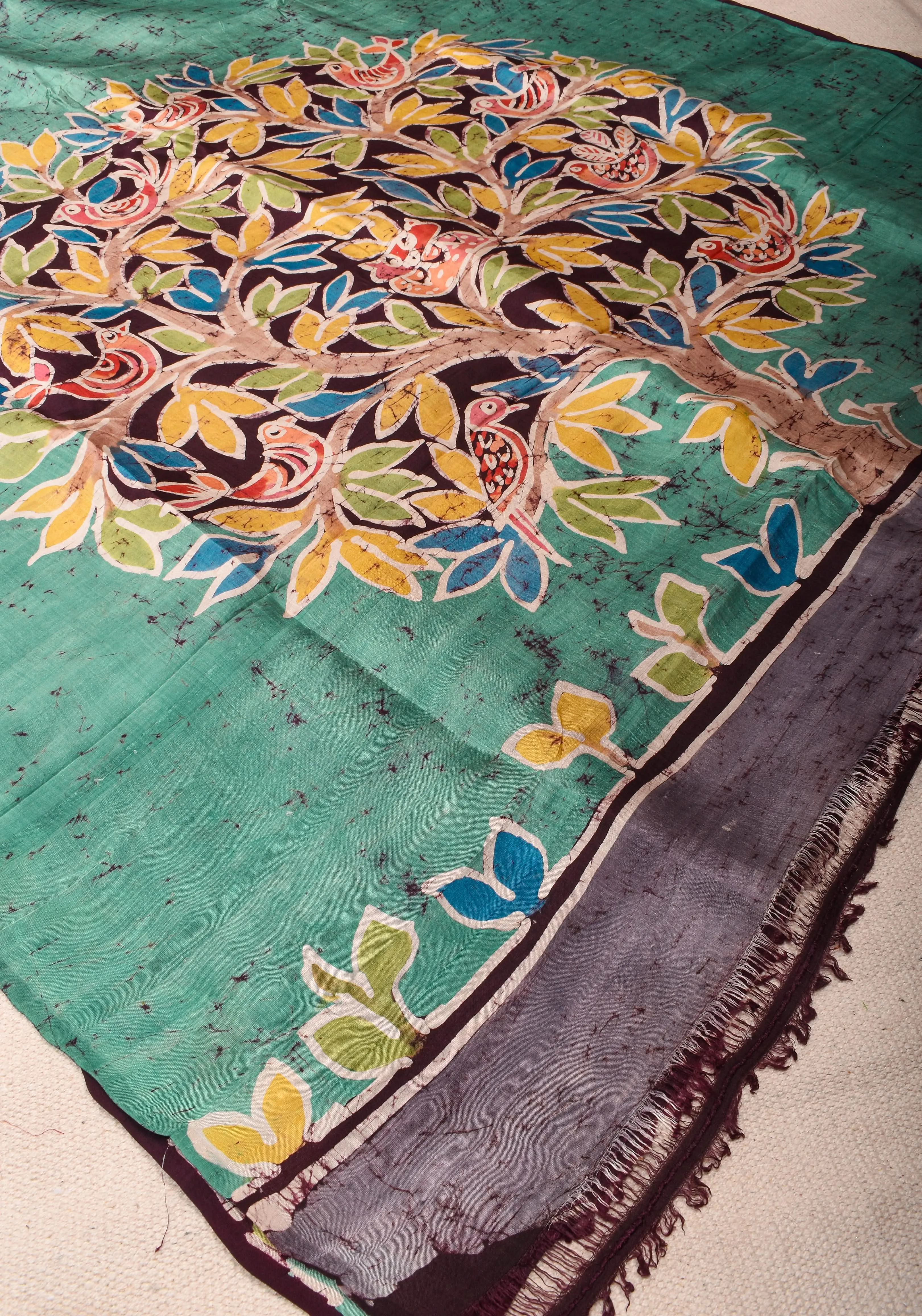Bishnupuri  Floral Hand Wax Batik Silk Saree in Teal | SILK MARK CERTIFIED