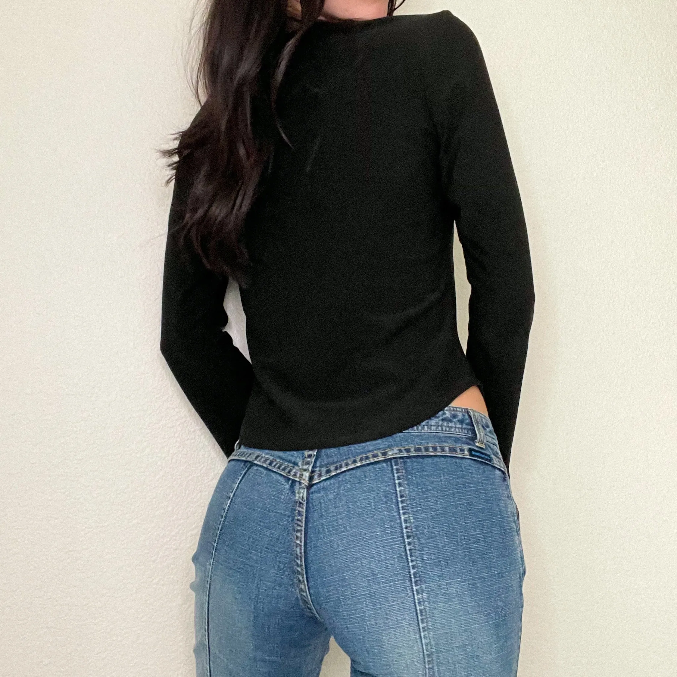 Black Boho Y2K Bell Sleeve Top