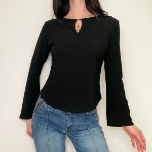 Black Boho Y2K Bell Sleeve Top