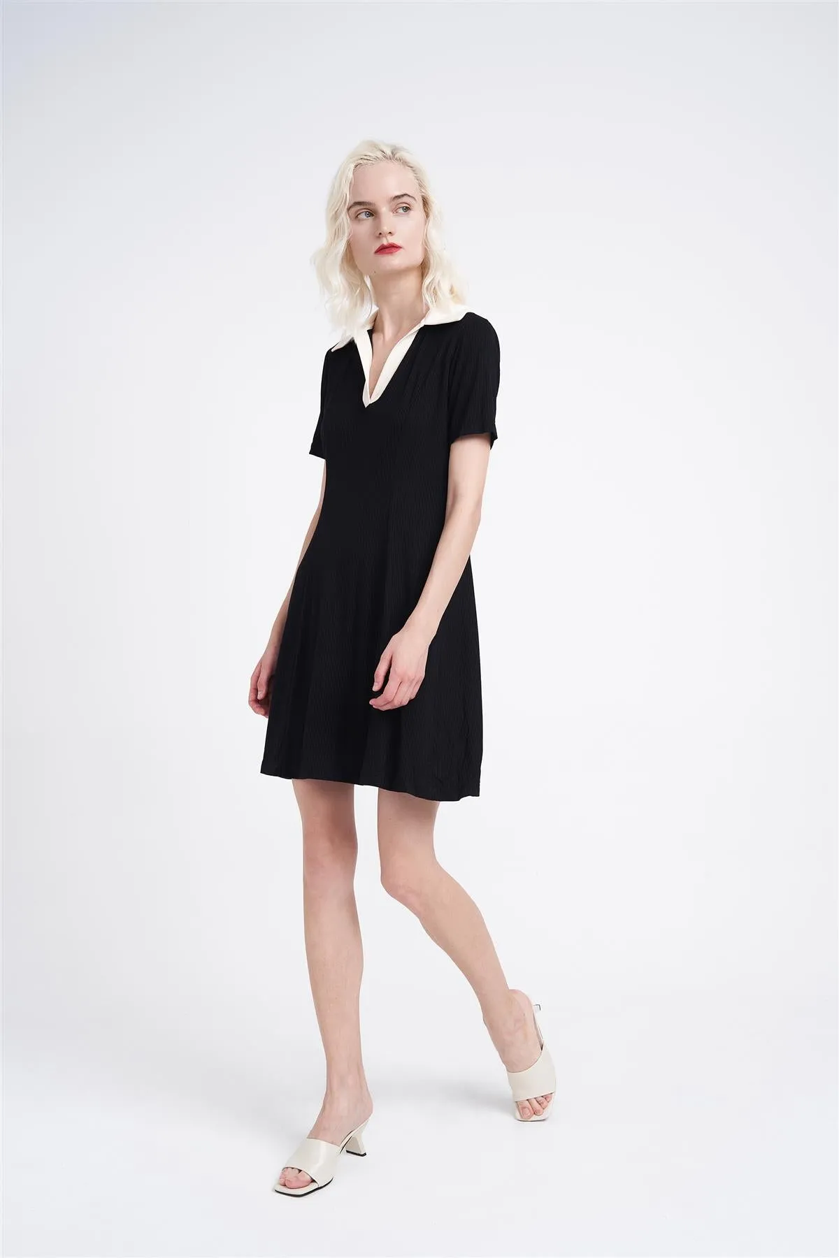 Black Cream Collared Mini-Dress