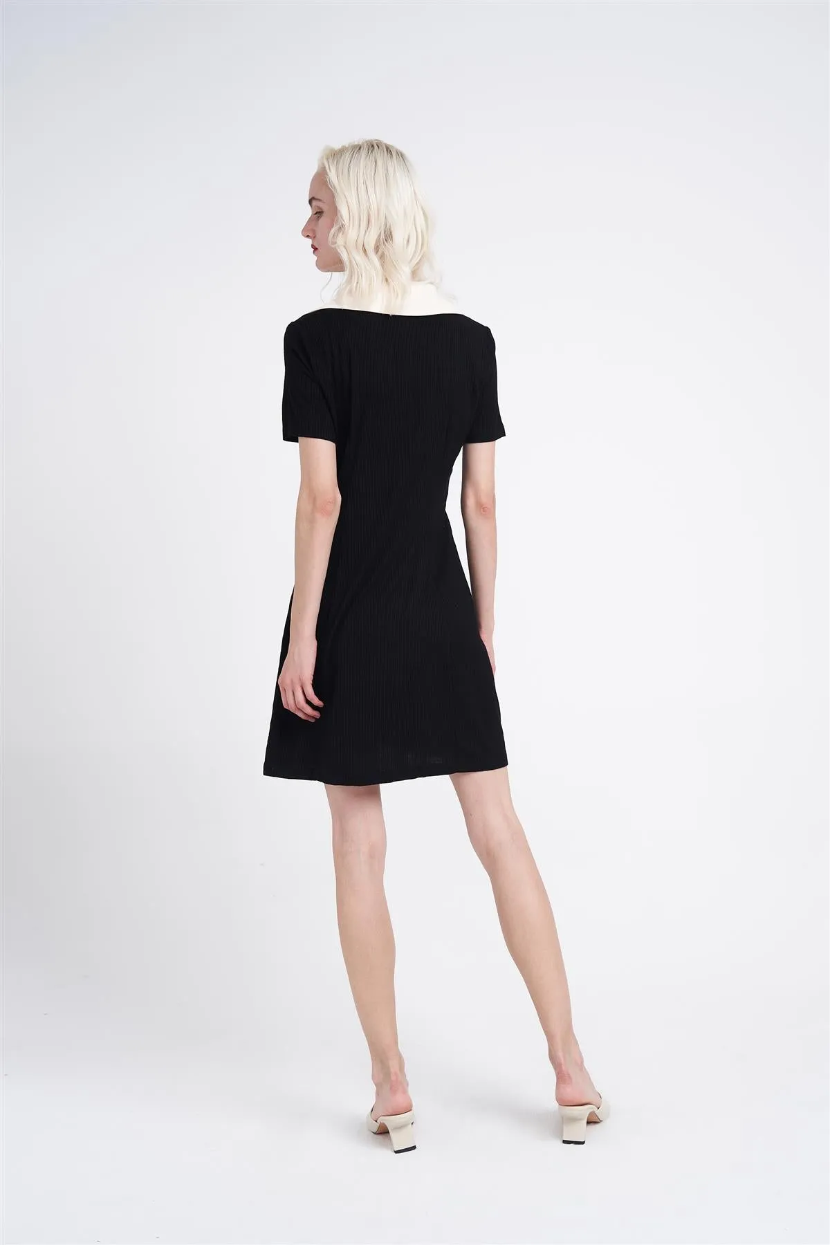 Black Cream Collared Mini-Dress