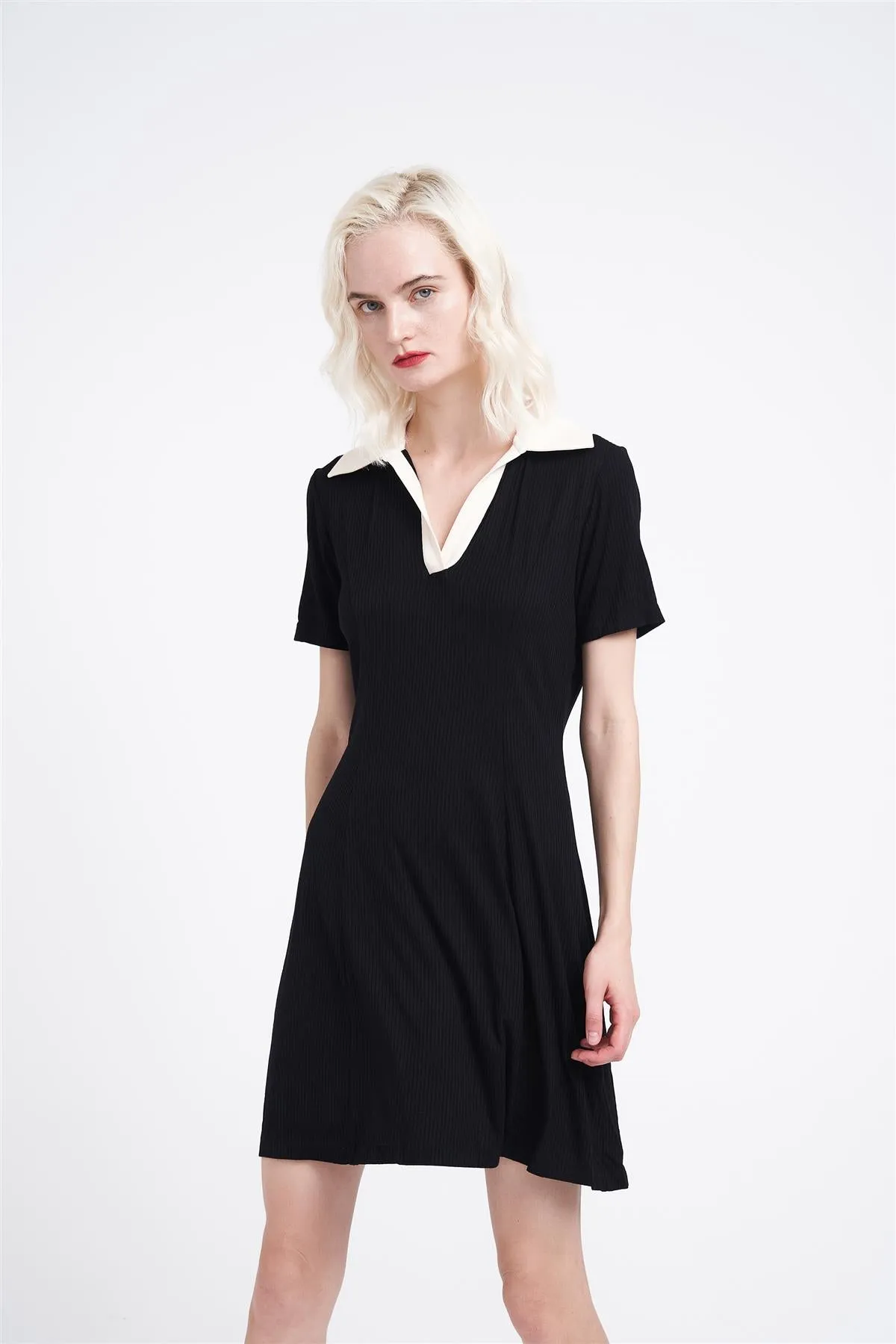 Black Cream Collared Mini-Dress