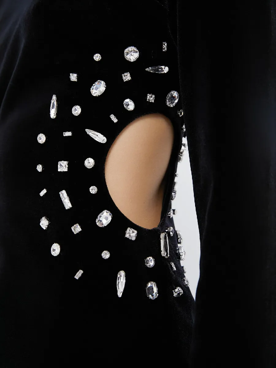 Black Embellished Velvet Jules Midi Dress