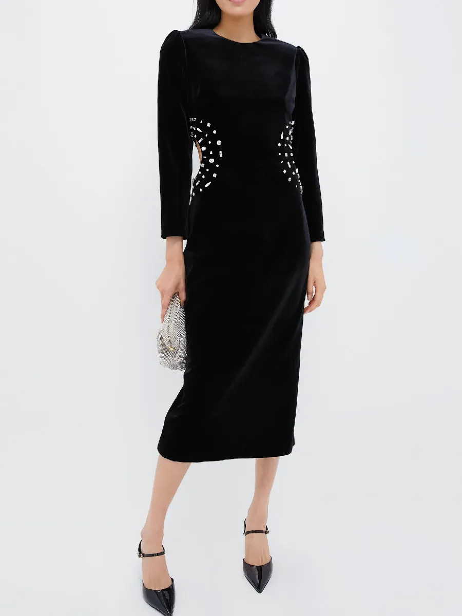 Black Embellished Velvet Jules Midi Dress