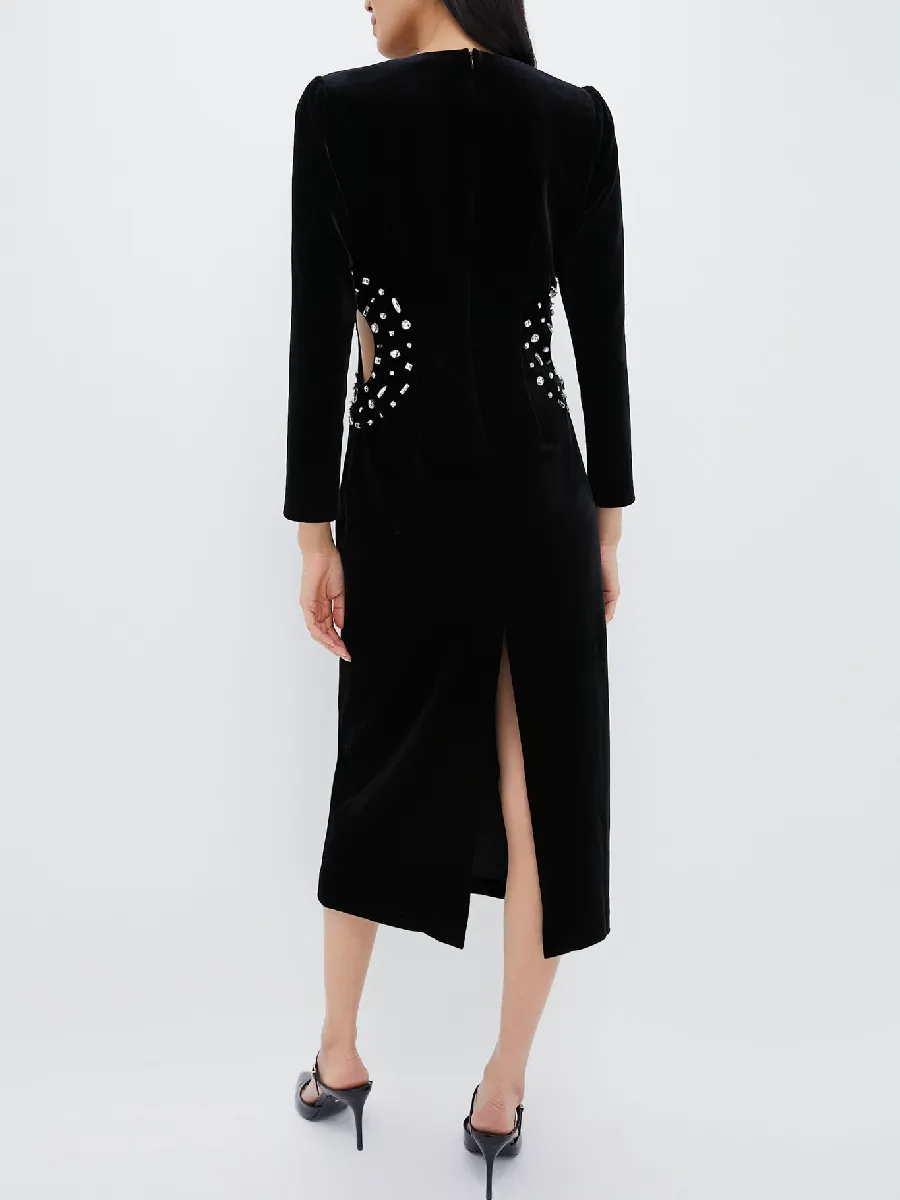 Black Embellished Velvet Jules Midi Dress