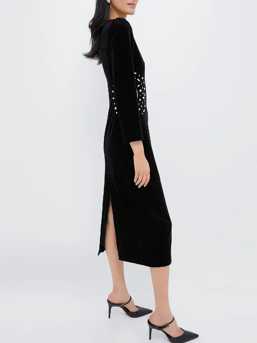 Black Embellished Velvet Jules Midi Dress