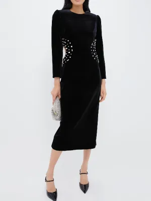 Black Embellished Velvet Jules Midi Dress