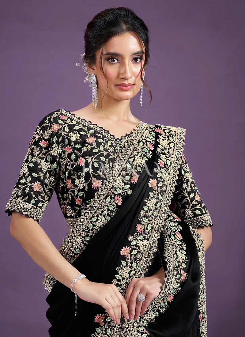Black Multi Embroidered Wedding Saree