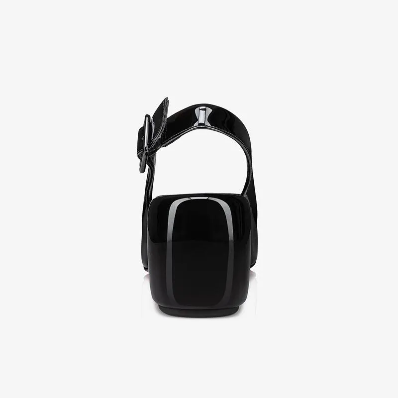 Black Patent Leather Pumps with Square