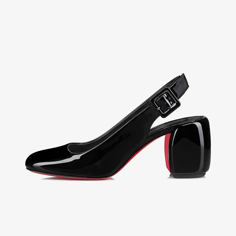 Black Patent Leather Pumps with Square