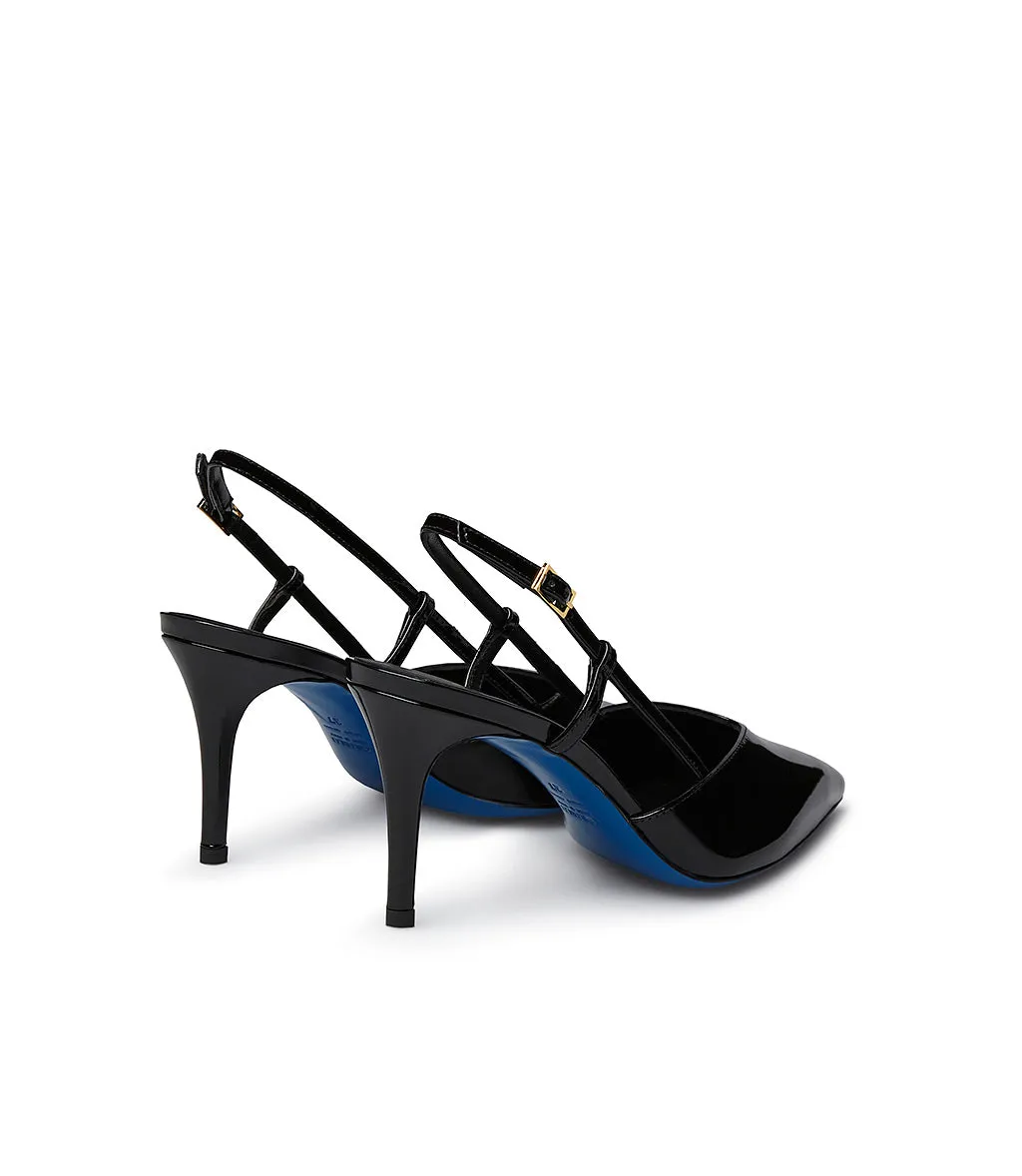 Black patent leather slingback pumps