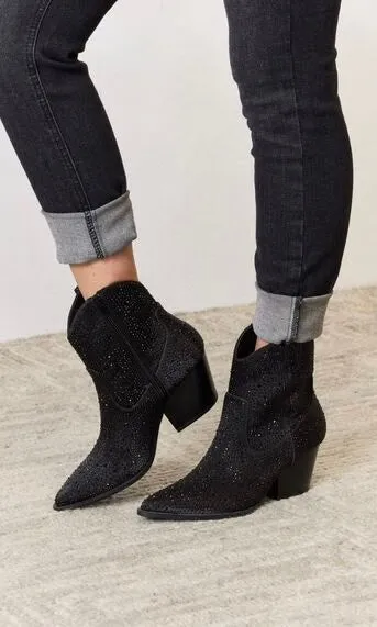 Black Rhinestone Ankle Cowboy Boots