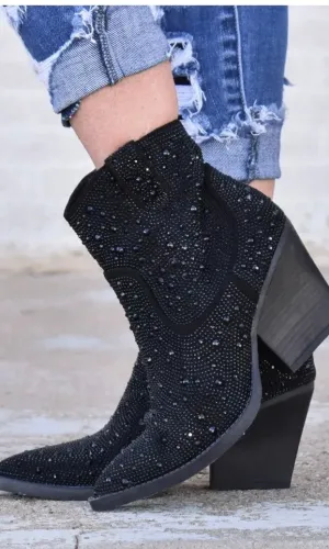 Black Rhinestone Ankle Cowboy Boots
