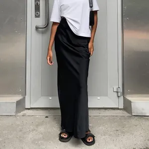 Black Satin Fishtail Maxi Skirt