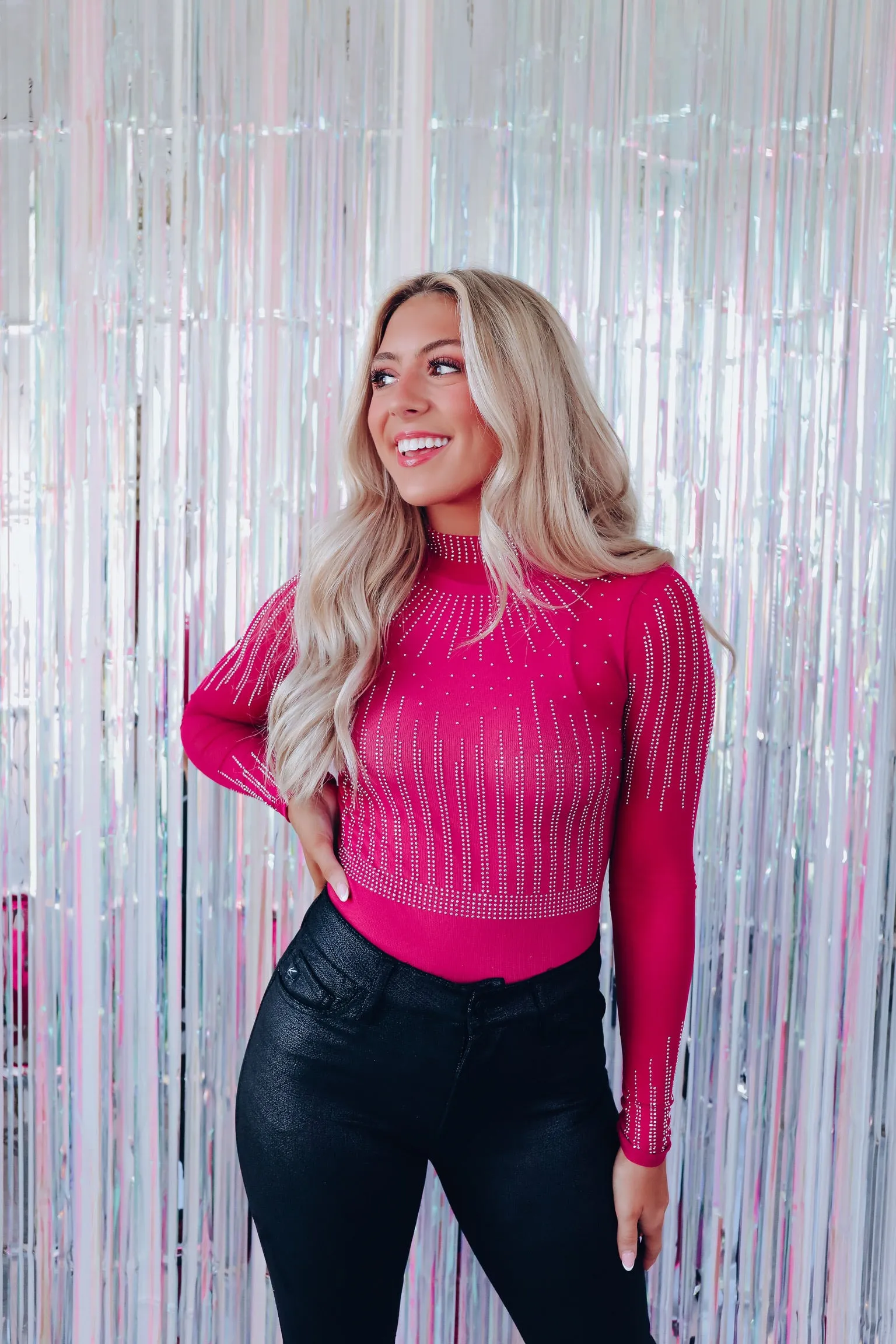 Blinding Light Rhinestone Bodysuit - Magenta