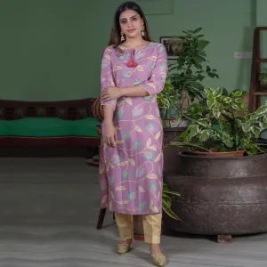 Blissful Light Purple Colored Casual Wear Printed Cotton Silk Kurti