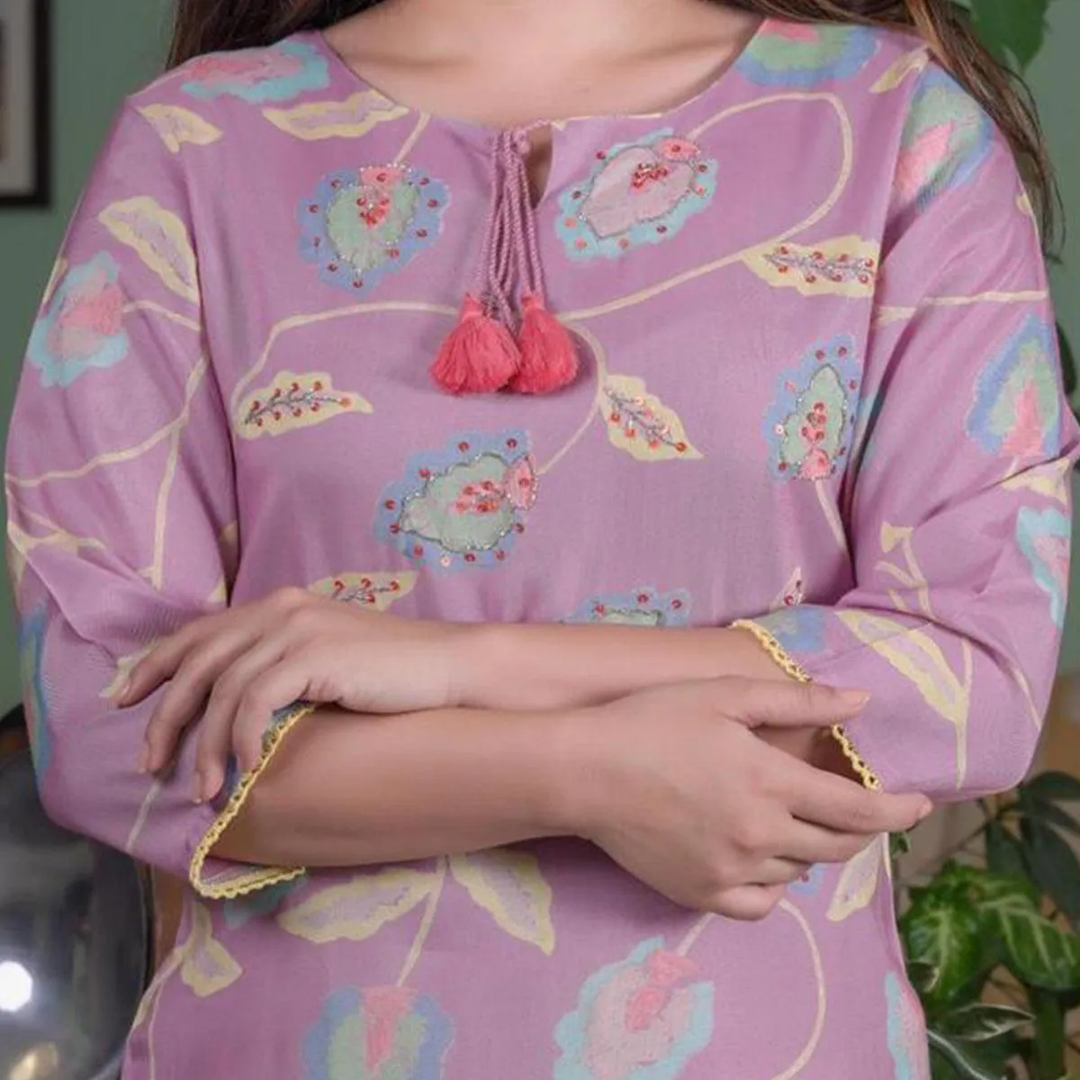 Blissful Light Purple Colored Casual Wear Printed Cotton Silk Kurti