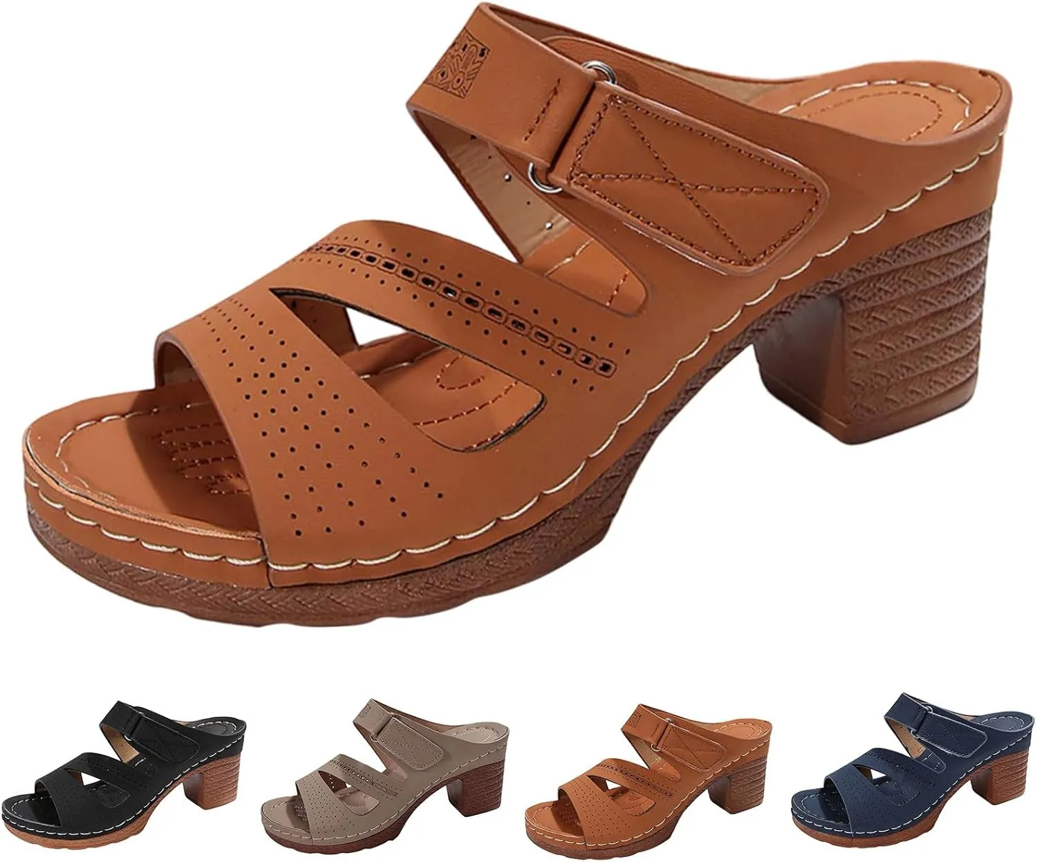 Block Chunky Platform High Heels Open Toe Square Heels Comfortable Beach Shoes Sandals Slippers