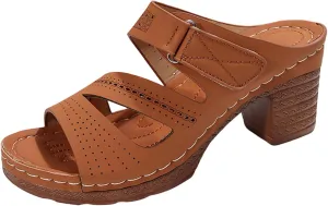Block Chunky Platform High Heels Open Toe Square Heels Comfortable Beach Shoes Sandals Slippers