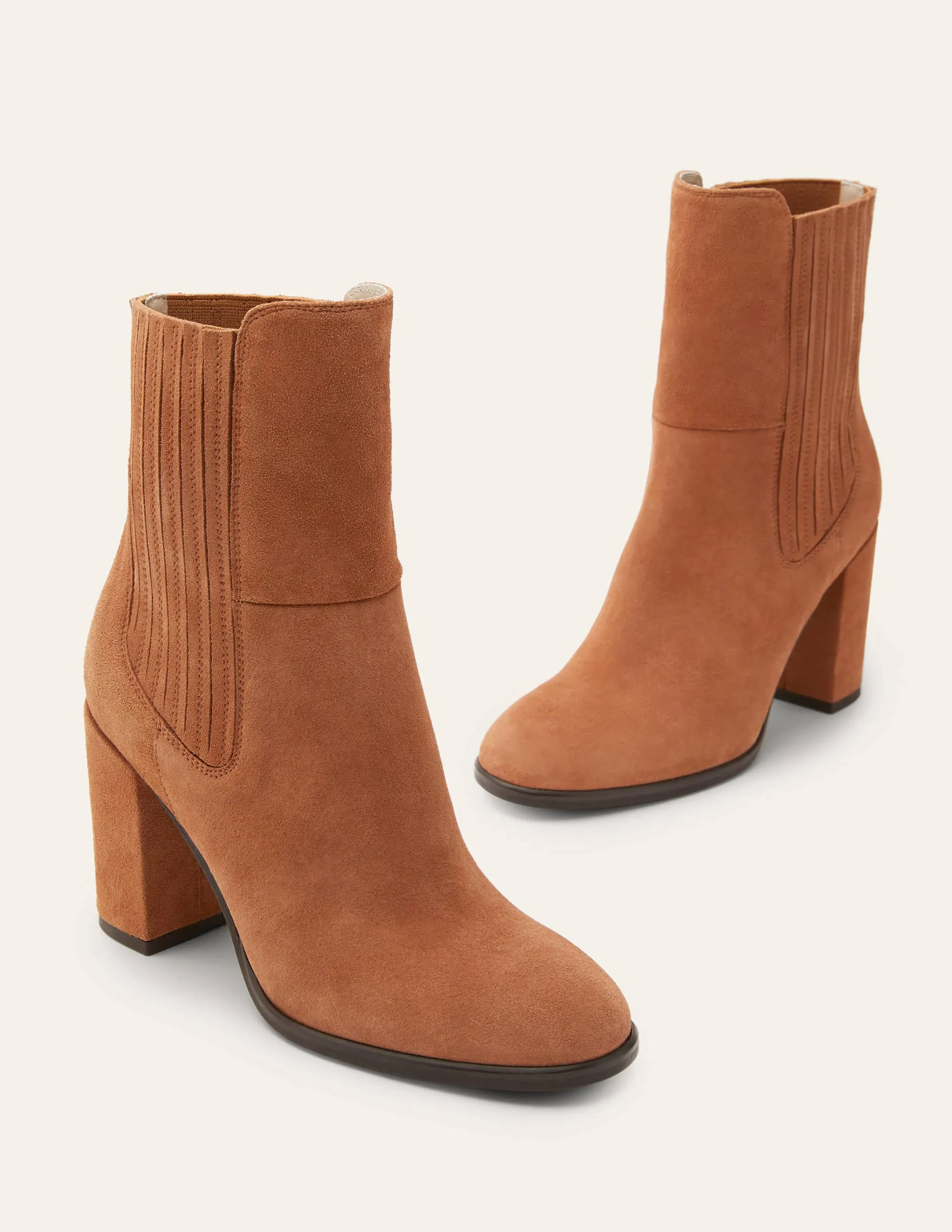 Block Heel Ankle Boots-Tan Suede