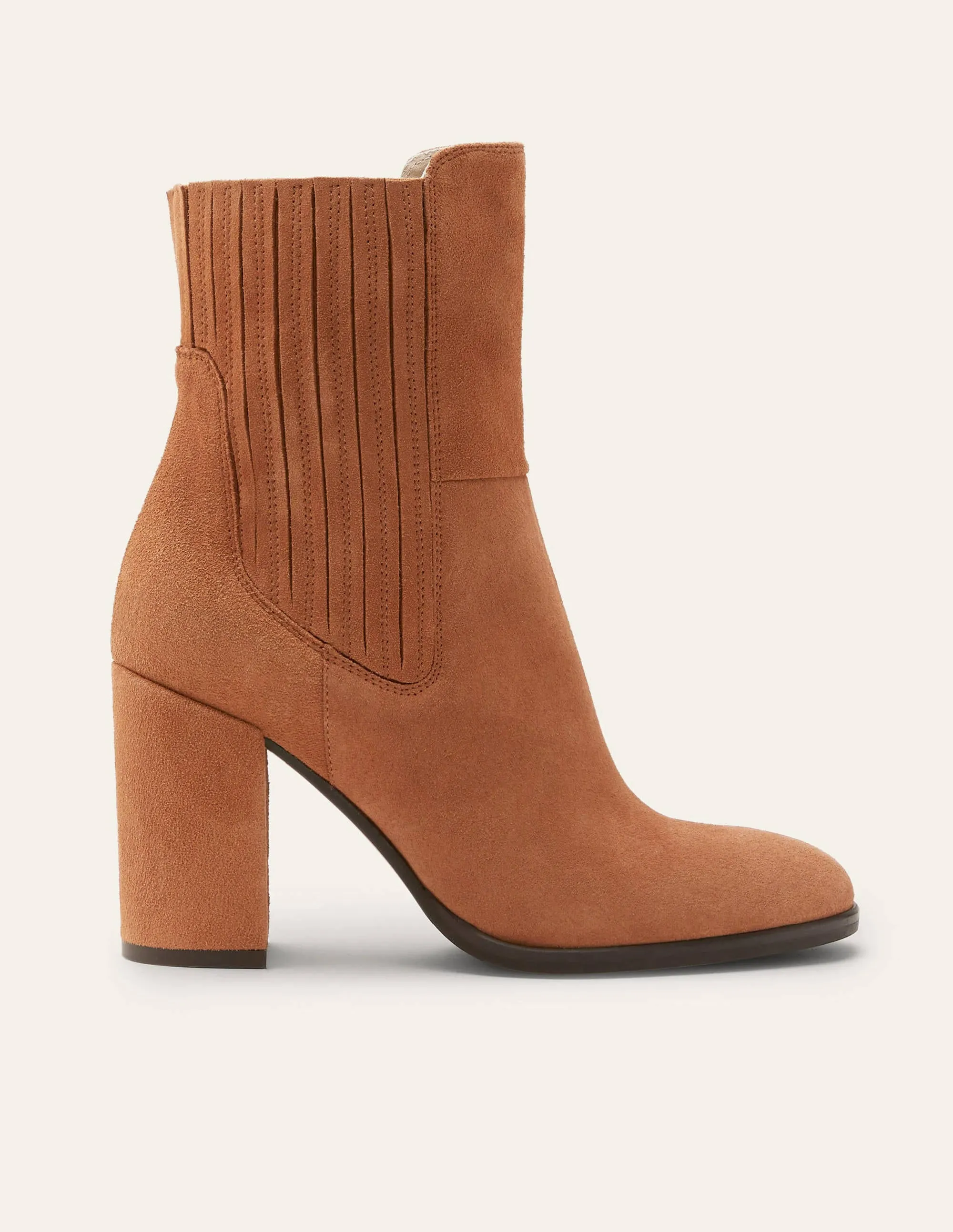 Block Heel Ankle Boots-Tan Suede