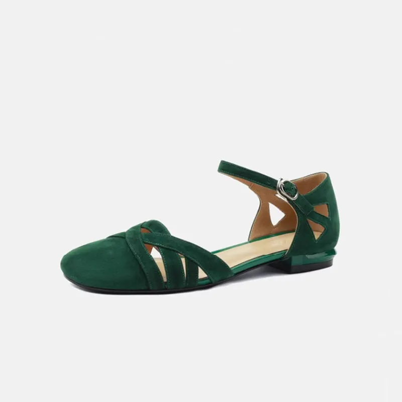 Block Heel Leather Gladiator Sandals in Green/Apricot