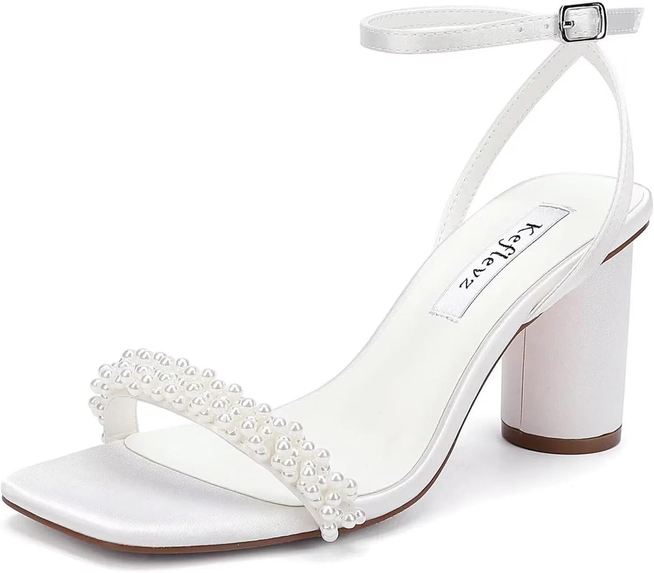 Block Heel Wedding Sandals Pearl Heels Wedding Shoes for Bride Open Square Toe Bridal Shoes