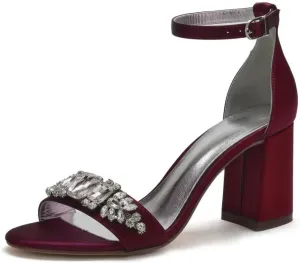 Block Heel Wedding Shoes for Bride Open Toe Rhinestones Bridal Heels Women Formal Round Toe Pumps