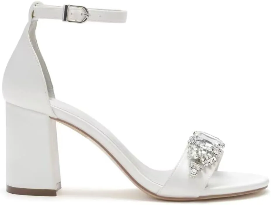 Block Heel Wedding Shoes for Bride Open Toe Rhinestones Bridal Heels Women Formal Round Toe Pumps
