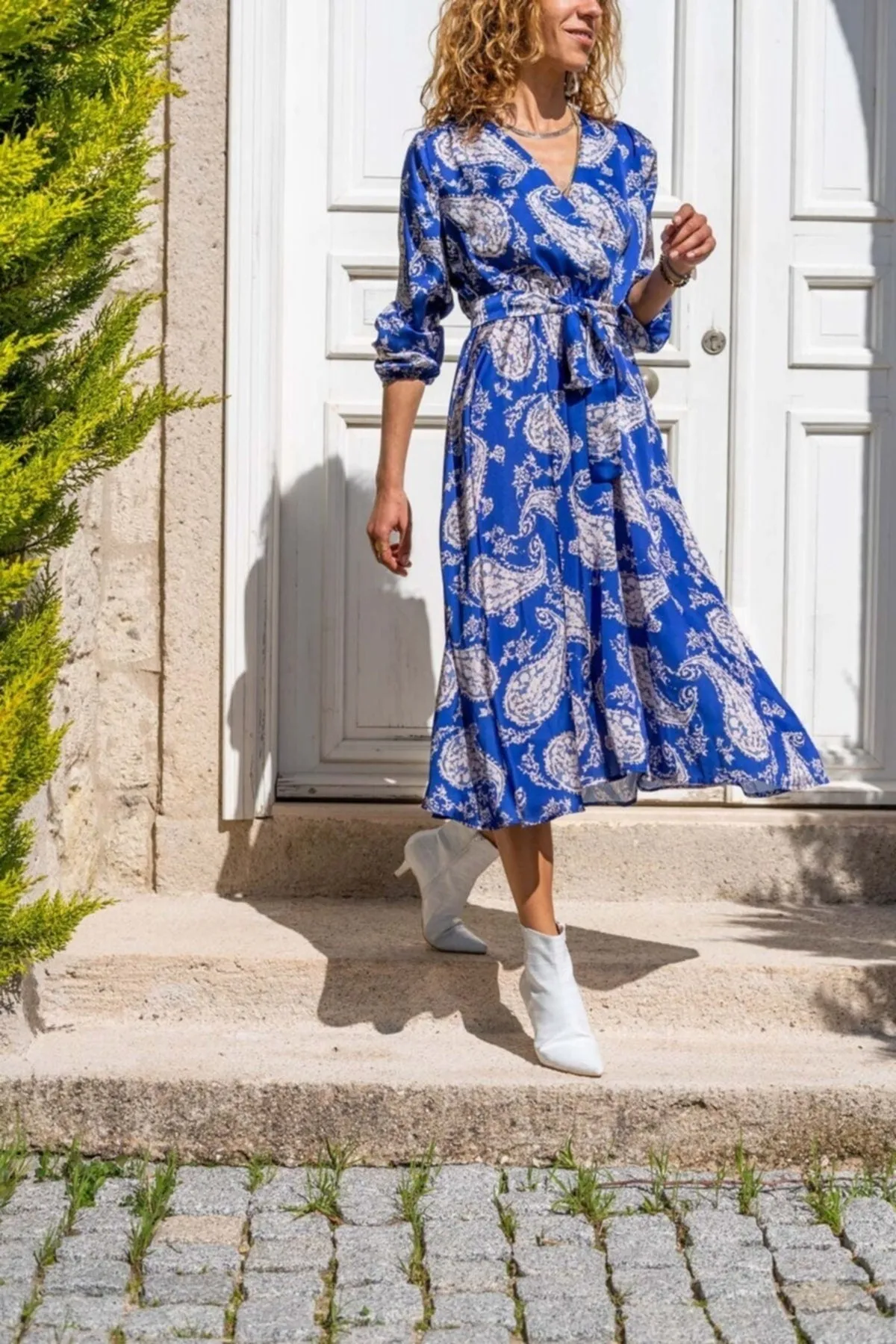 Blue Boho Dress,Maxi Dress,Flower Printed Long Sleeve Dress-Boho Wear Womens Dress-Attractive Casual Dress,Summer Dress,Safari Dress