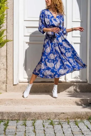 Blue Boho Dress,Maxi Dress,Flower Printed Long Sleeve Dress-Boho Wear Womens Dress-Attractive Casual Dress,Summer Dress,Safari Dress