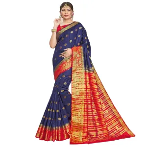 Blue Festive Wear Woven Silk Saree