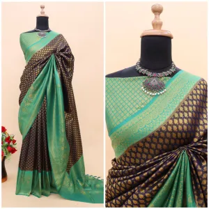 Blue Kuber Soft Silk Saree with Exquisite Golden Jari Work & Matching Blouse