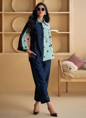 Blue Two Tone Pure Silk Fancy Embroidered Co-Ord Set