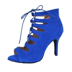 Blue Velvet Lace Up Wedding Party Dance Pumps Heels Shoes