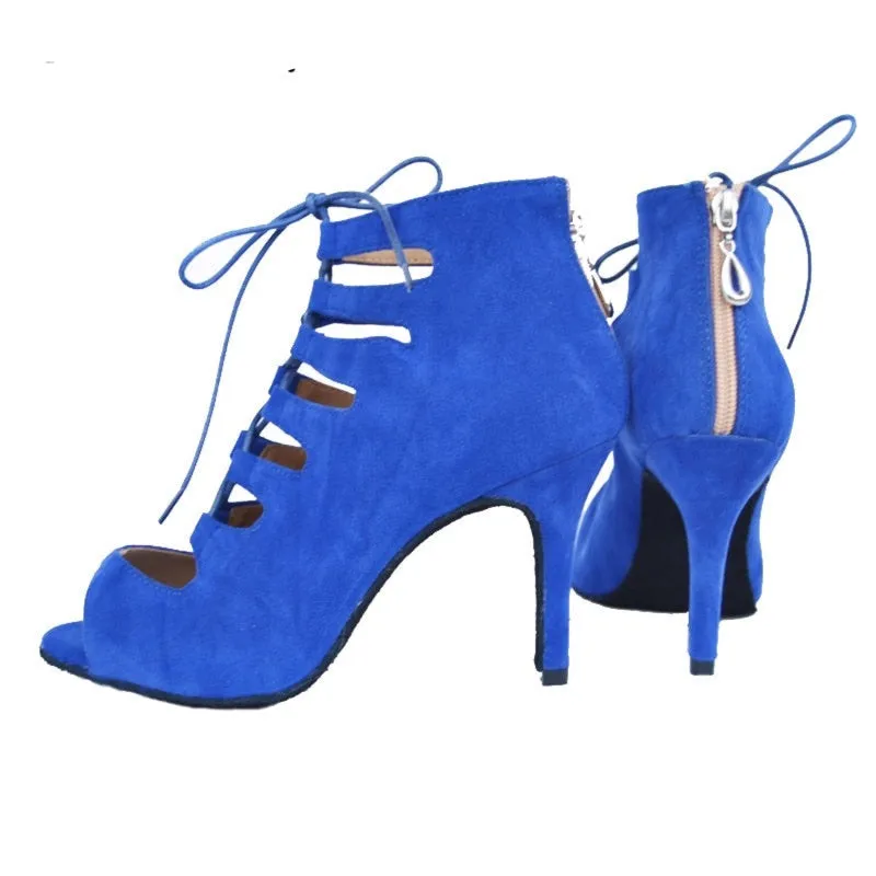 Blue Velvet Lace Up Wedding Party Dance Pumps Heels Shoes