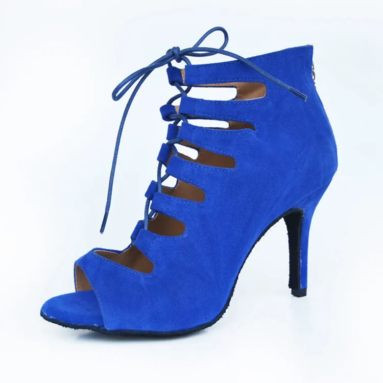Blue Velvet Lace Up Wedding Party Dance Pumps Heels Shoes