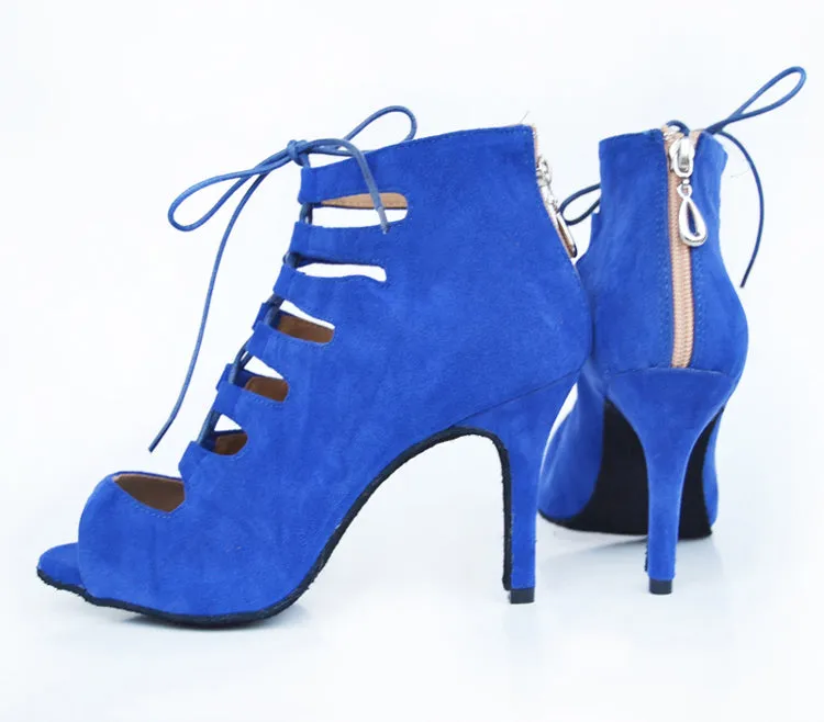 Blue Velvet Lace Up Wedding Party Dance Pumps Heels Shoes