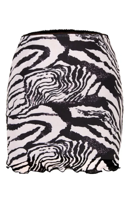 Blue Zone Planet |  Ava's Printed Mesh High-Waist Double-Layer Slim-Fit Mini Skirt