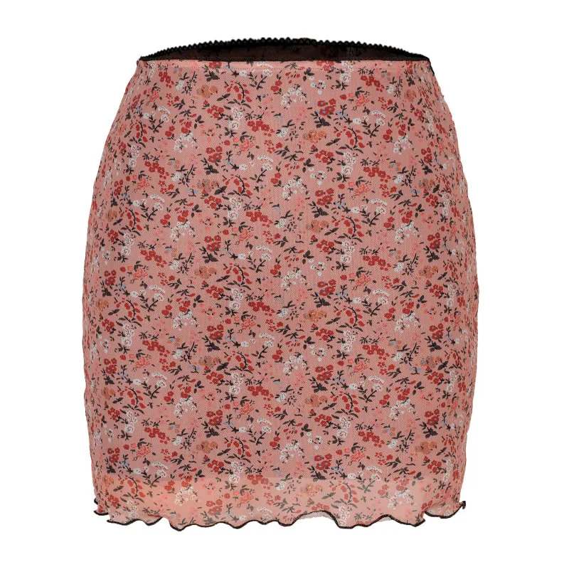 Blue Zone Planet |  Ava's Printed Mesh High-Waist Double-Layer Slim-Fit Mini Skirt