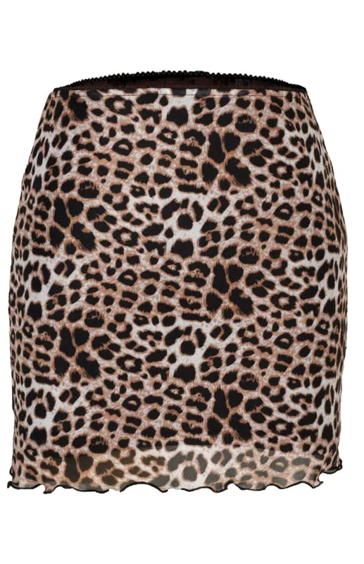 Blue Zone Planet |  Ava's Printed Mesh High-Waist Double-Layer Slim-Fit Mini Skirt